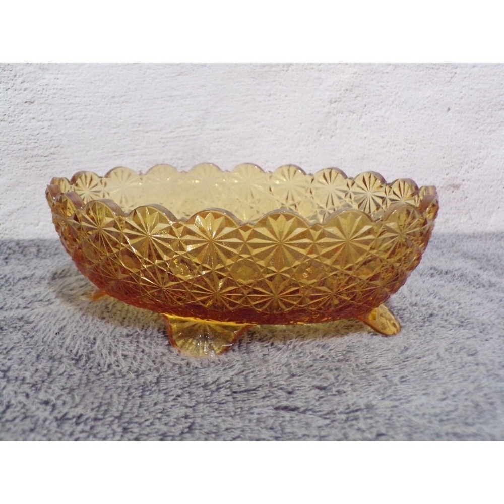 Indiana Amber Footed Daisy & Button Oval Candy Dish